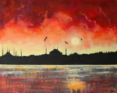 "İstanbul Boğazı" - akryl på lærred, 40 x 50. (3000,-)